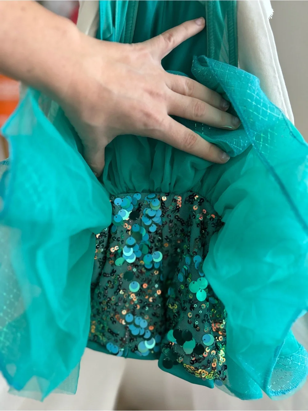 Weissman Dance Costume Turquoise Sequin Bustle Small Child Everyday Popstar